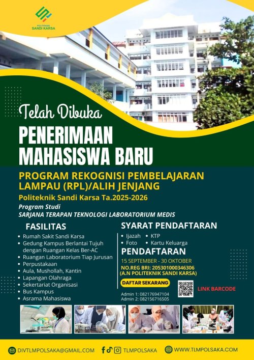 Penerimaan Mahasiswa Baru RPL Prodi DIV TLM Politeknik Sandi Karsa