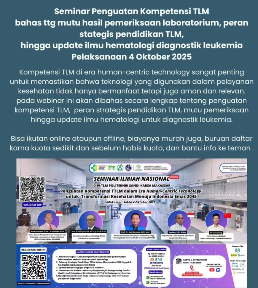 Penguatan Kompetensi Tenaga Laboratorium Medis (TLM) dalam Era Human-Centric Technology untuk Mutu Pemeriksaan, Strategi Pendidikan, dan Update Hematologi Diagnostik Leukemia
