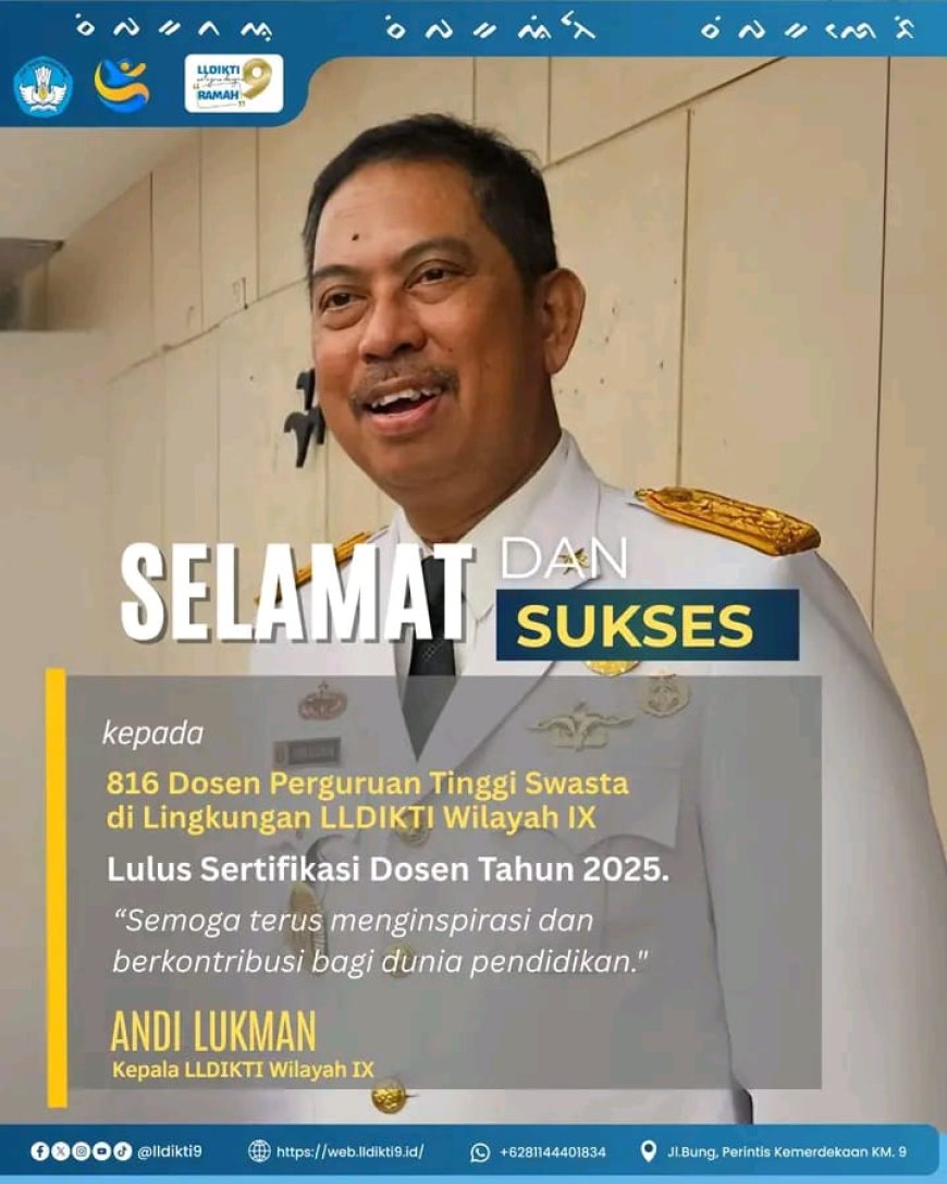 Gelombang Baru Pendidik Profesional: LLDikti Wilayah IX Merayakan Kelulusan 816 Dosen Serdos 2025